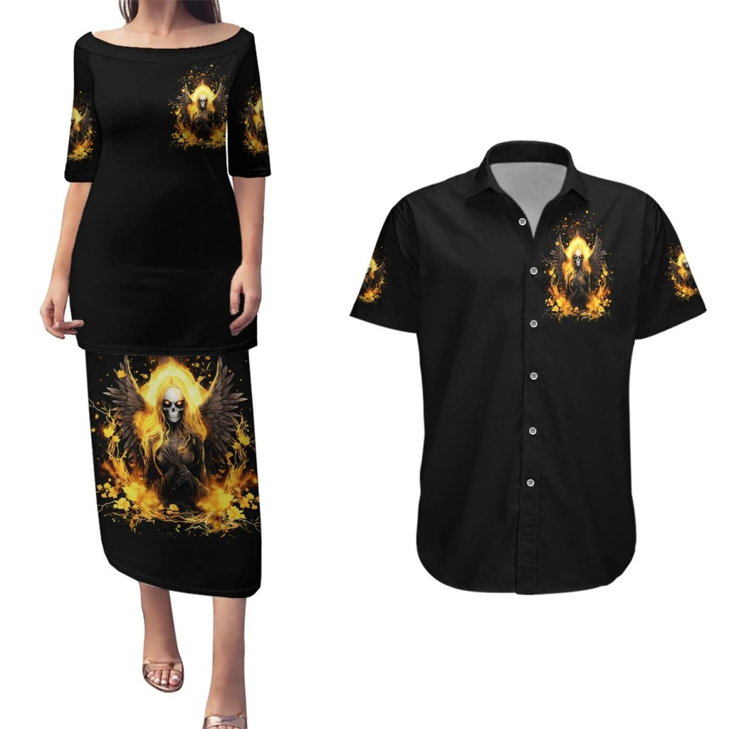 Angel Skull Couples Matching Puletasi and Hawaiian Shirt Underestimate Me That 'll Be Fun DT01 - The Mazicc - S - S - Black