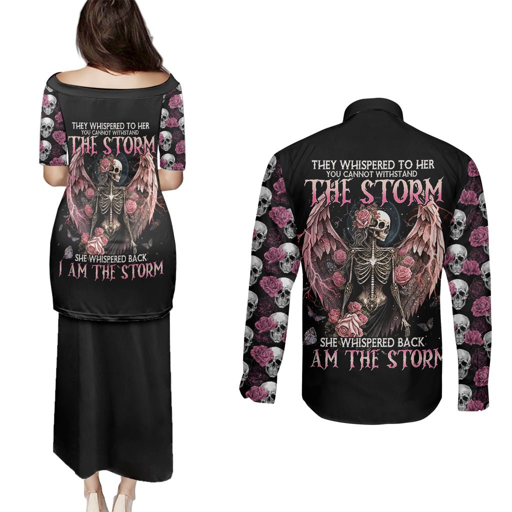 Angel Skull Couples Matching Puletasi Dress and Long Sleeve Button Shirts She Whispered Back Iam The Storm DT01 - The Mazicc - S - S - Black