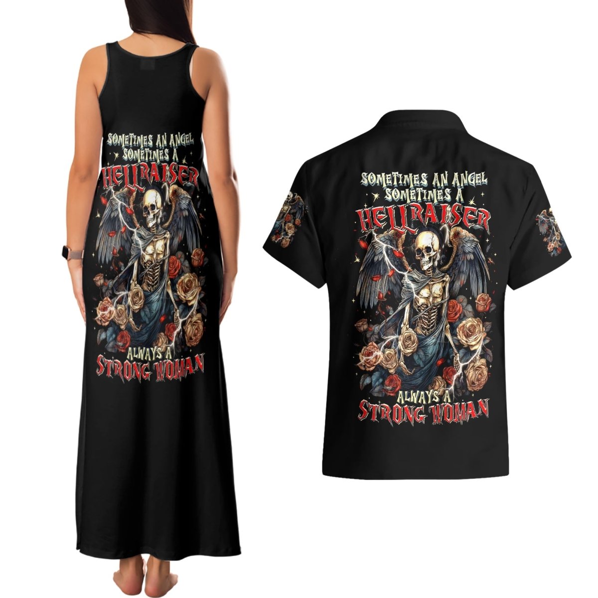 Angel Skull Couples Matching Tank Maxi Dress and Hawaiian Shirt Sometimes An Angel Sometimes A Hellraiser DT01 - The Mazicc - S - S - Black