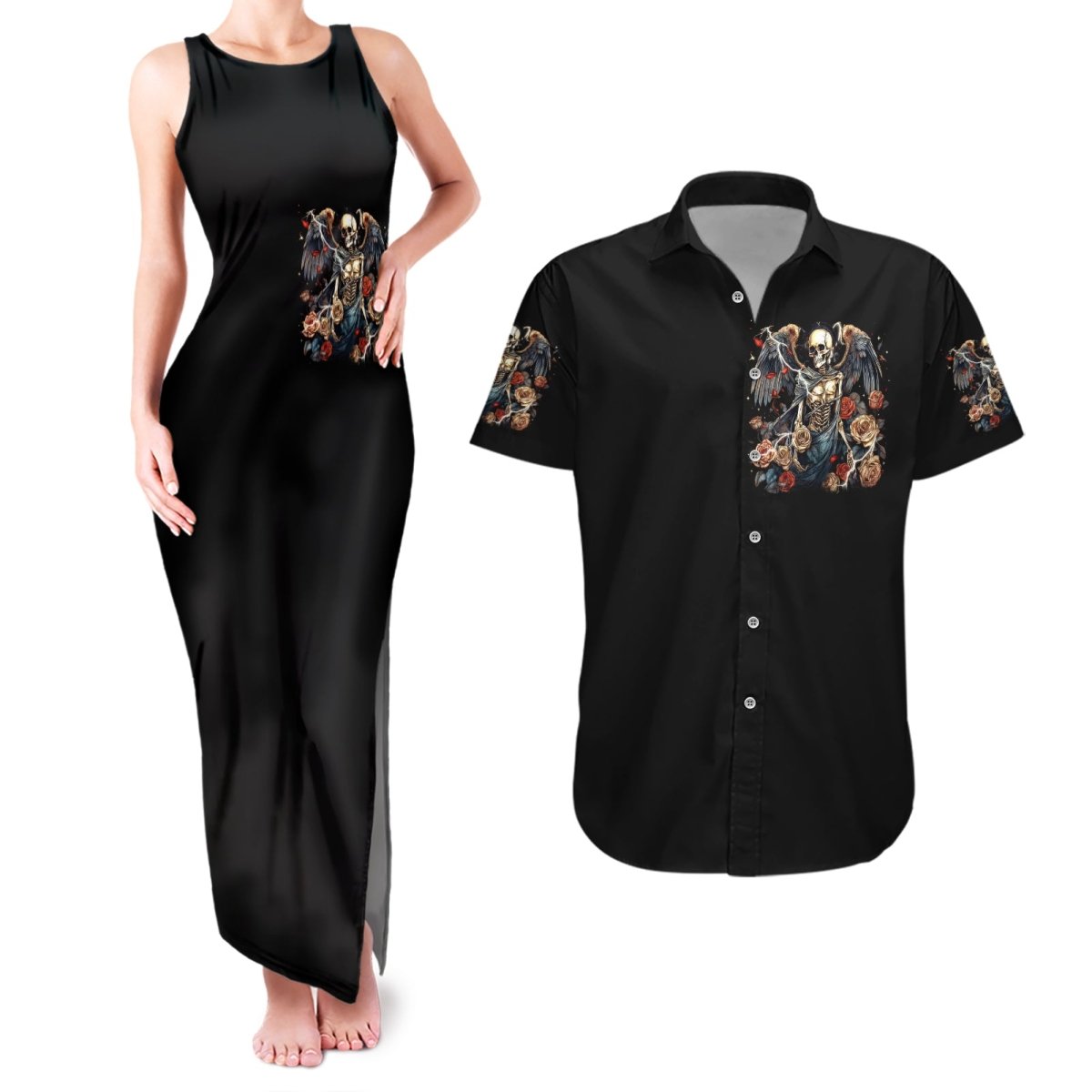 Angel Skull Couples Matching Tank Maxi Dress and Hawaiian Shirt Sometimes An Angel Sometimes A Hellraiser DT01 - The Mazicc - S - S - Black