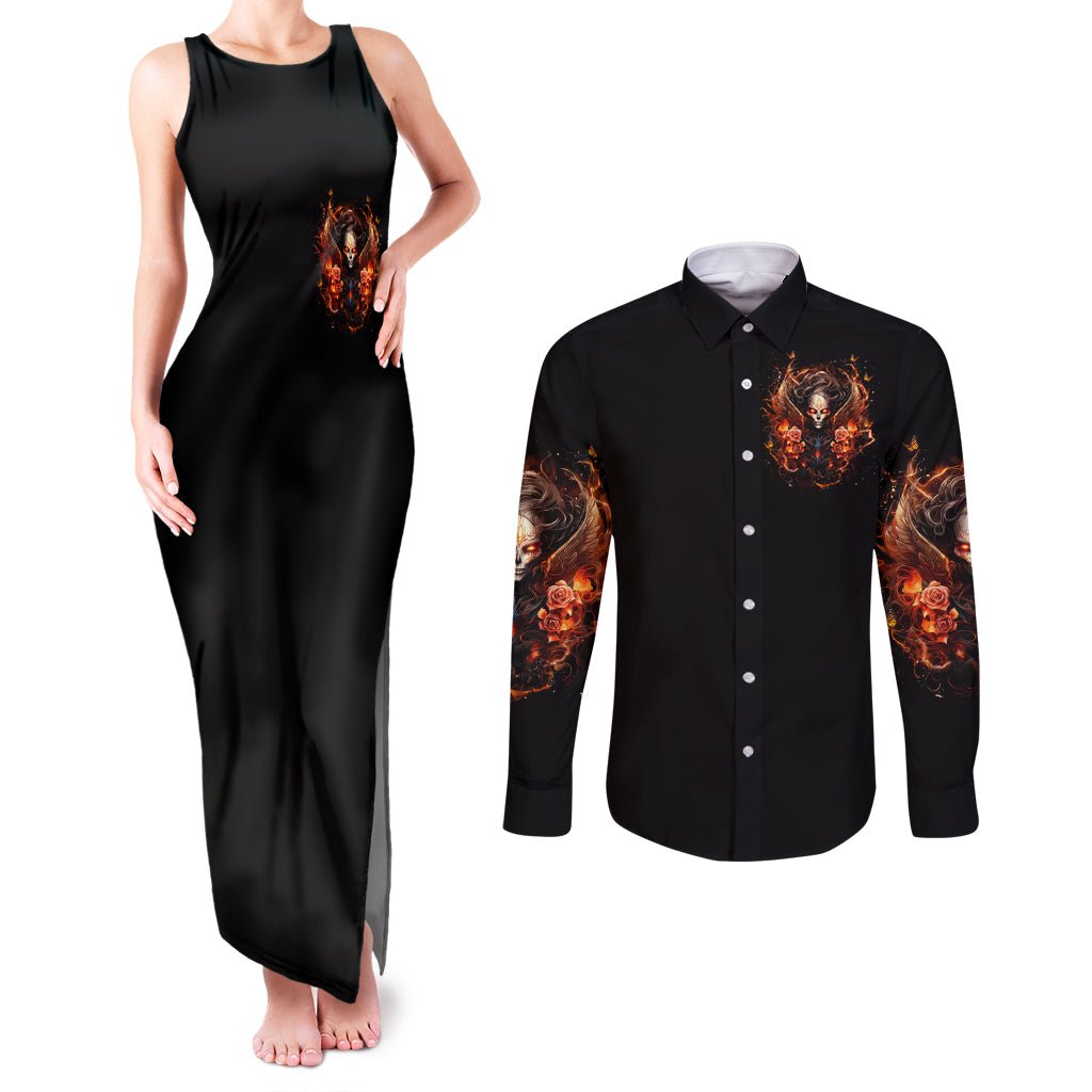 Angel Skull Couples Matching Tank Maxi Dress and Long Sleeve Button Shirt Sometimes An Angel Sometimes A Hellrasier DT01 - The Mazicc - S - S - Black