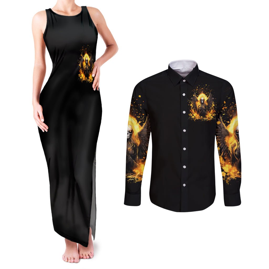 Angel Skull Couples Matching Tank Maxi Dress and Long Sleeve Button Shirt Underestimate Me That 'll Be Fun DT01 - The Mazicc - S - S - Black
