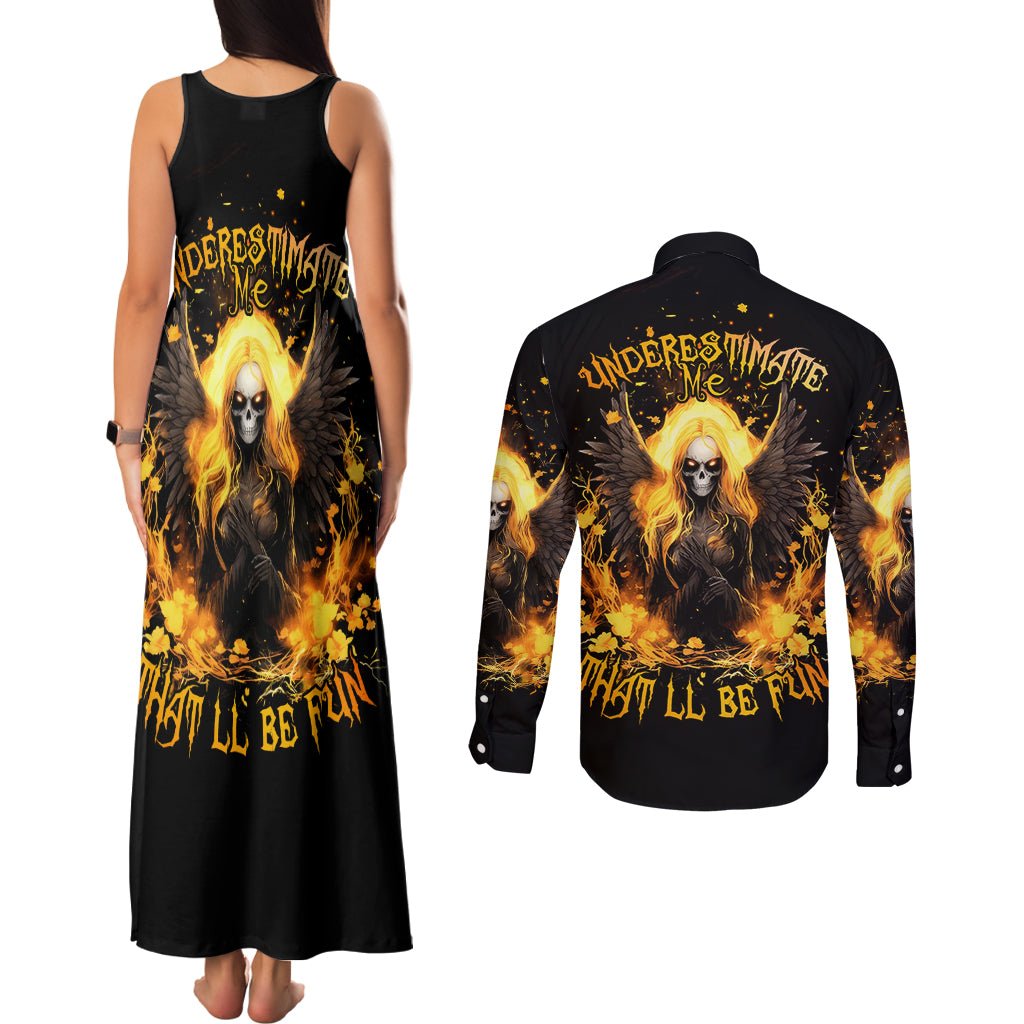 Angel Skull Couples Matching Tank Maxi Dress and Long Sleeve Button Shirt Underestimate Me That 'll Be Fun DT01 - The Mazicc - S - S - Black