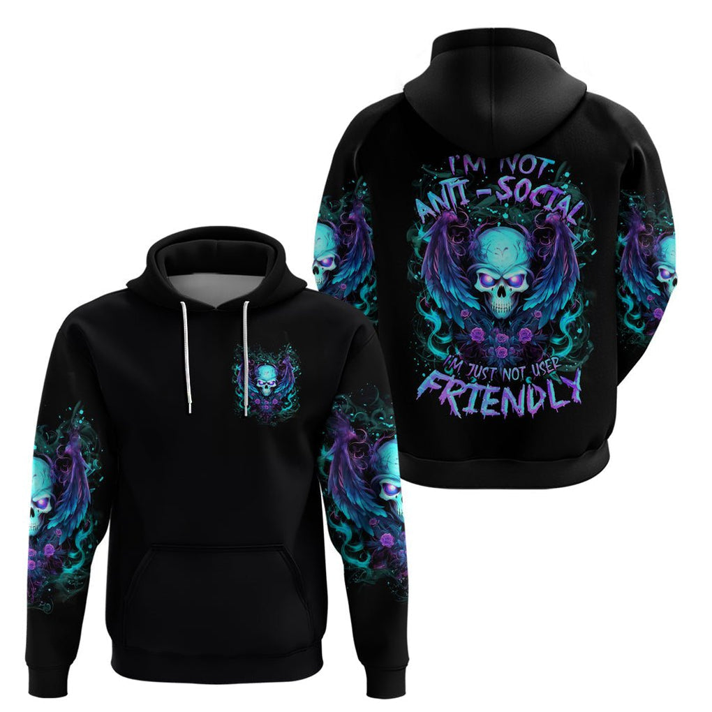 Angel Skull Hoodie I'm Not Anti-Social I'm Just Not User Friendly DT01 - The Mazicc - Pullover Hoodie - S - Black