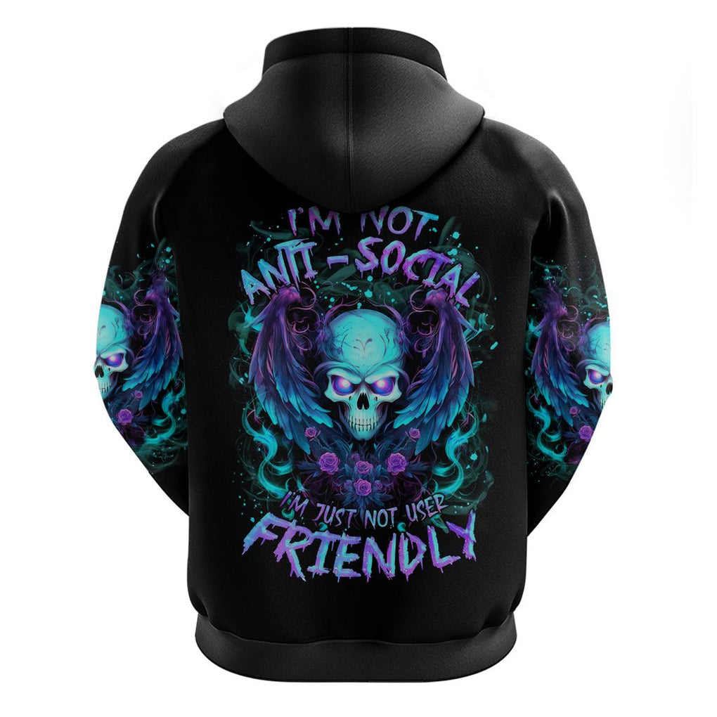 Angel Skull Hoodie I'm Not Anti-Social I'm Just Not User Friendly DT01 - The Mazicc - Pullover Hoodie - S - Black