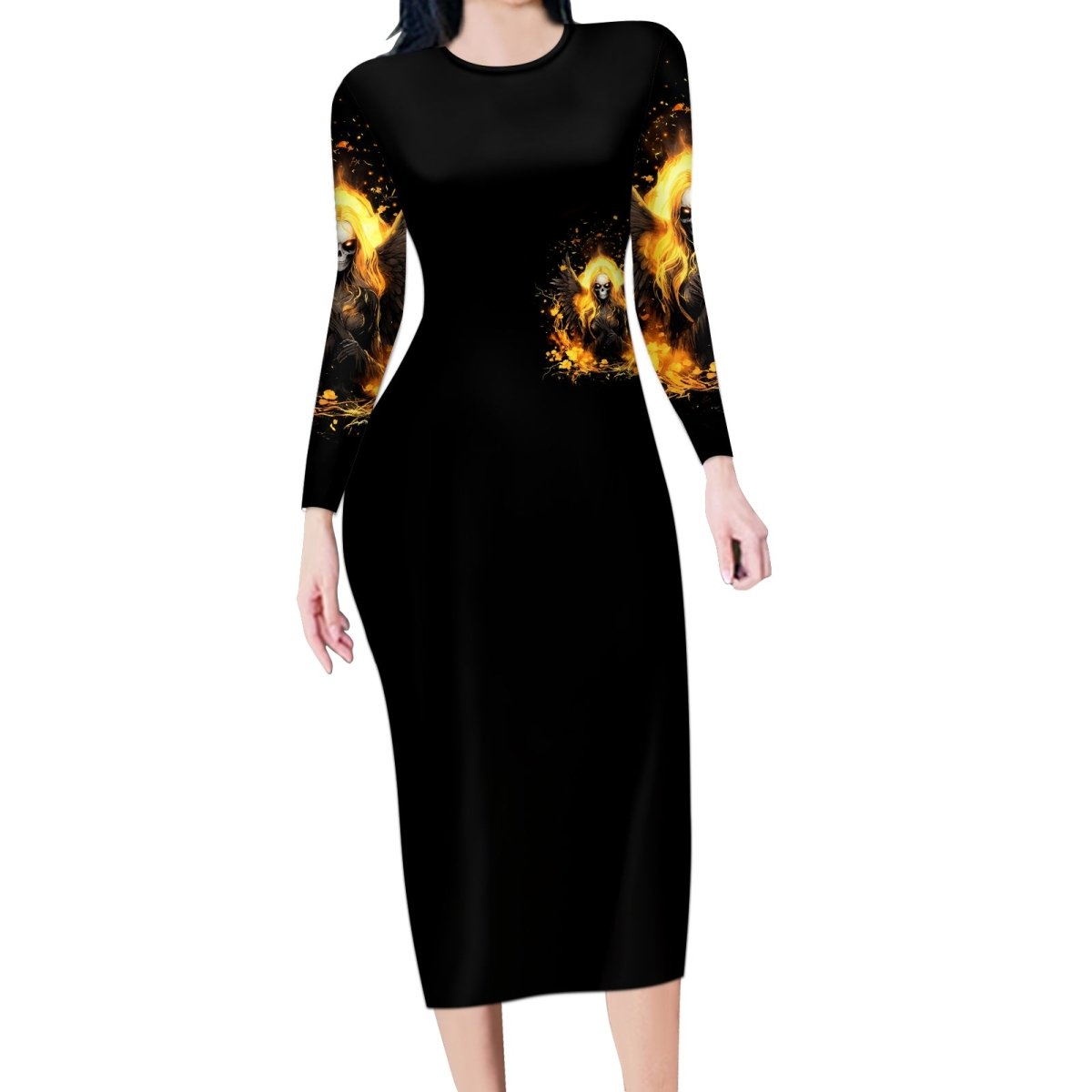 Angel Skull Long Sleeve Bodycon Dress Underestimate Me That 'll Be Fun DT01 - The Mazicc - Long Dress - S - Black