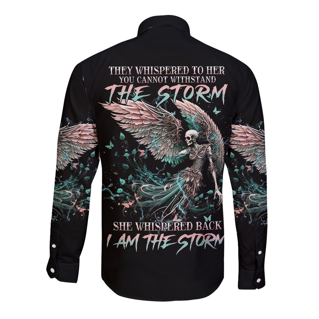 Angel Skull Long Sleeve Button Shirt She Whispered Back Iam The Storm DT01 - The Mazicc - Unisex - S - Black