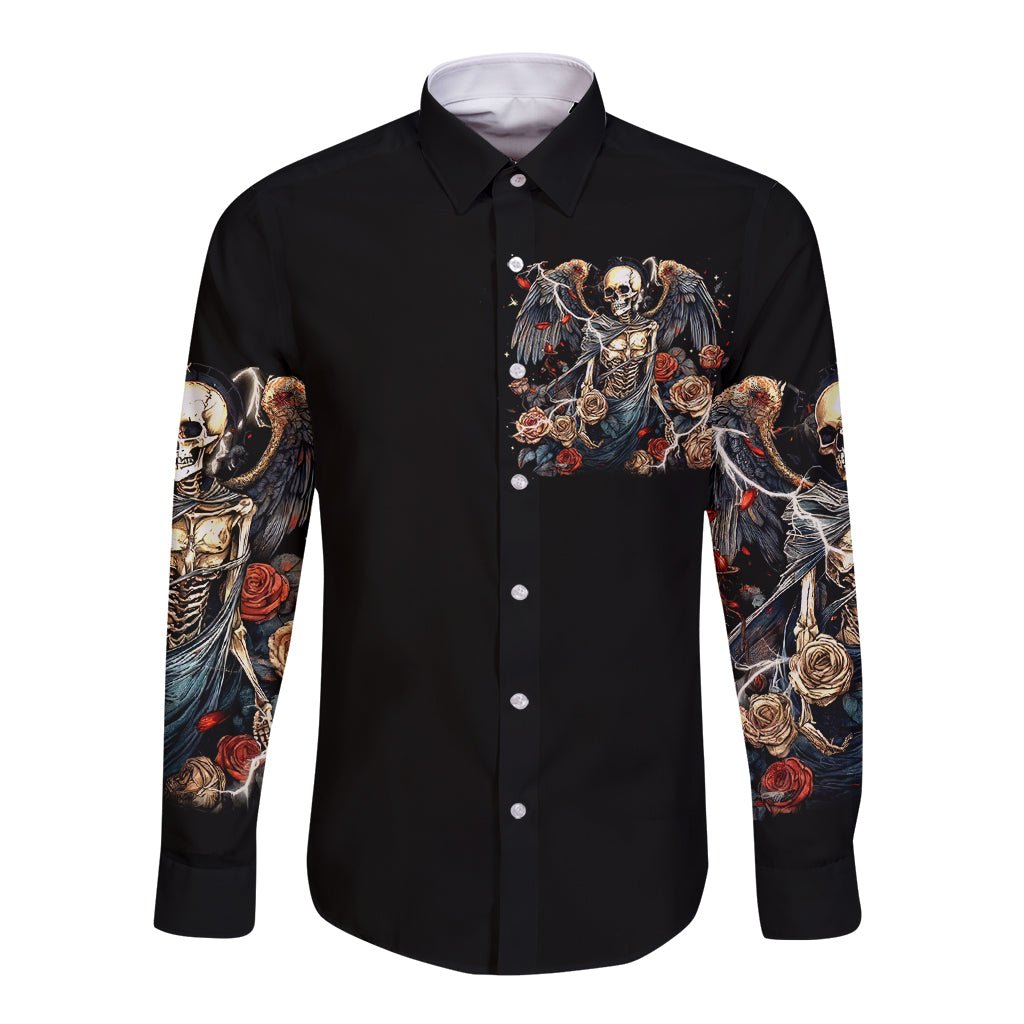Angel Skull Long Sleeve Button Shirt Sometimes An Angel Sometimes A Hellraiser DT01 - The Mazicc - Unisex - S - Black