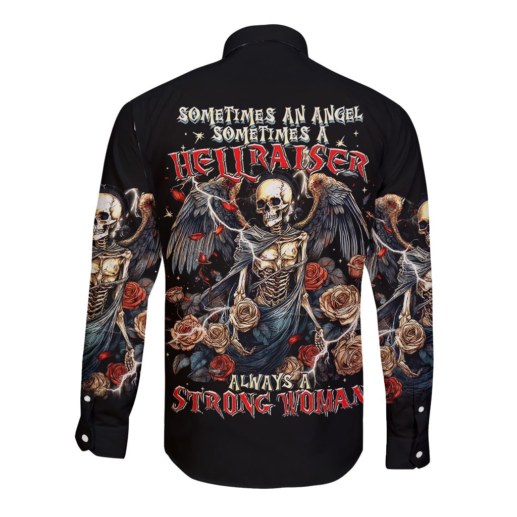 Angel Skull Long Sleeve Button Shirt Sometimes An Angel Sometimes A Hellraiser DT01 - The Mazicc - Unisex - S - Black