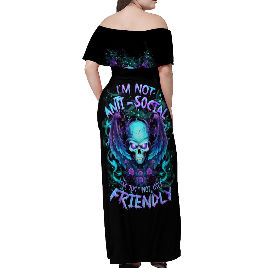Angel Skull Off Shoulder Maxi Dress I'm Not Anti-Social I'm Just Not User Friendly DT01 - The Mazicc - Women - S - Black