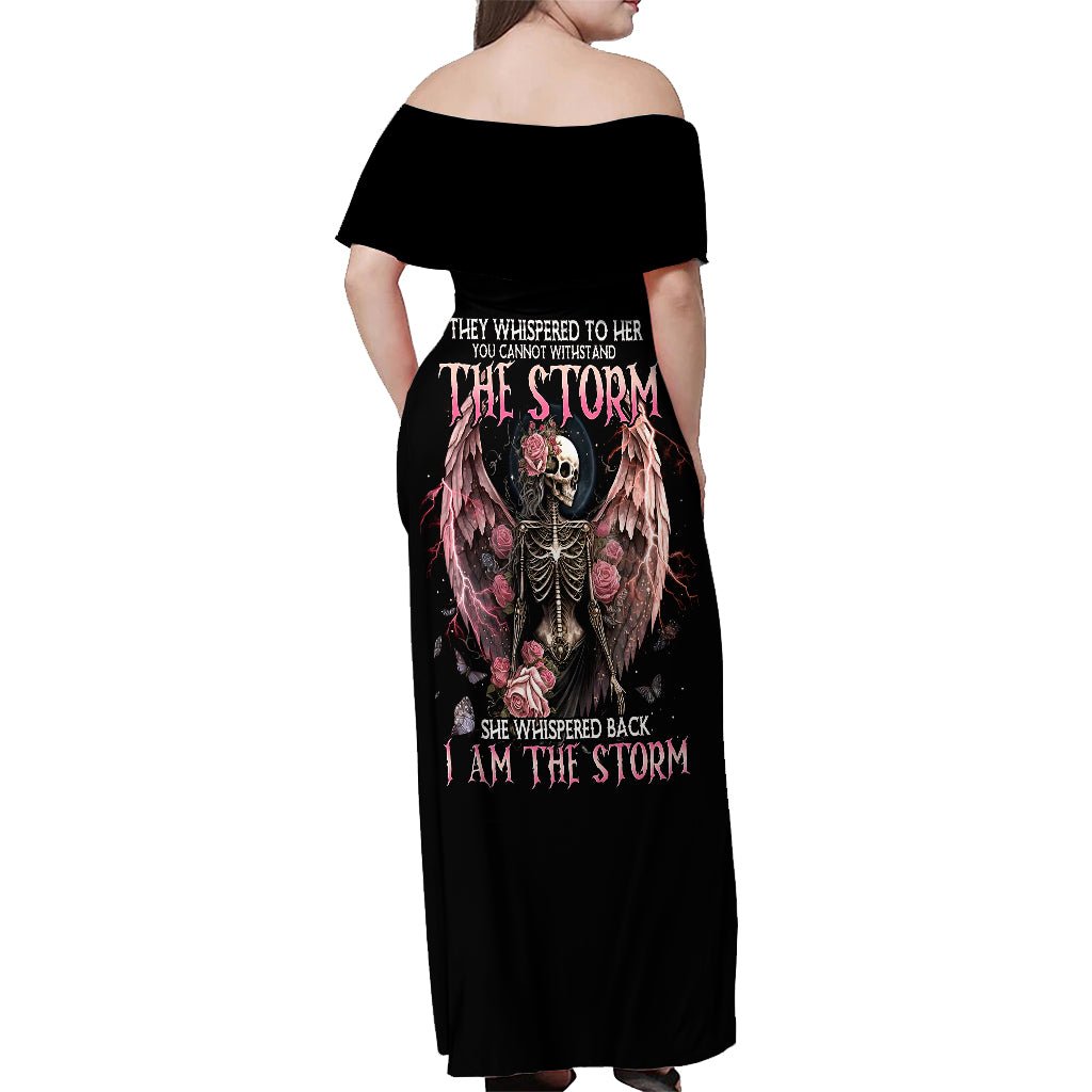 Angel Skull Off Shoulder Maxi Dress She Whispered Back Iam The Storm DT01 - The Mazicc - Women - S - Black