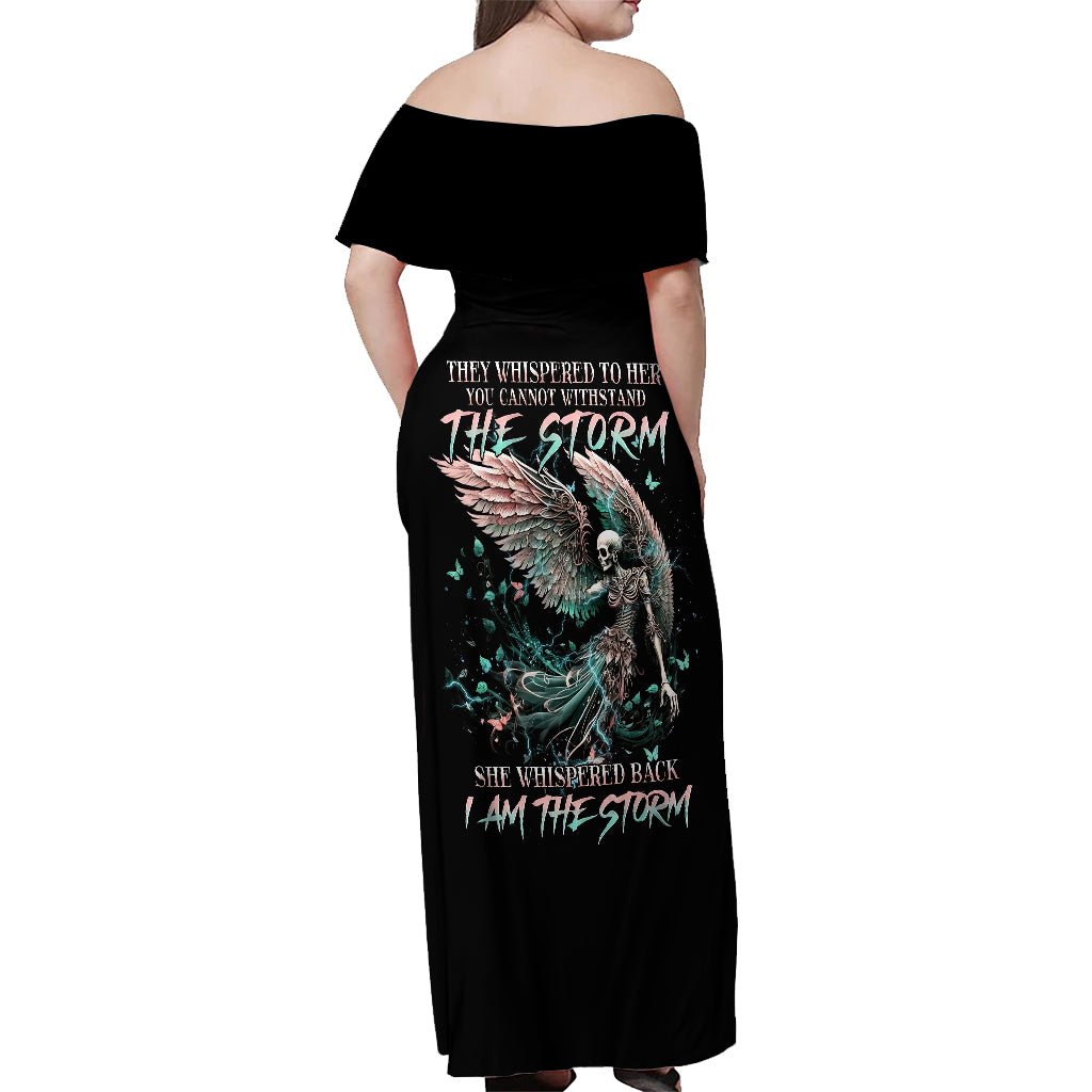 Angel Skull Off Shoulder Maxi Dress She Whispered Back Iam The Storm DT01 - The Mazicc - Women - S - Black