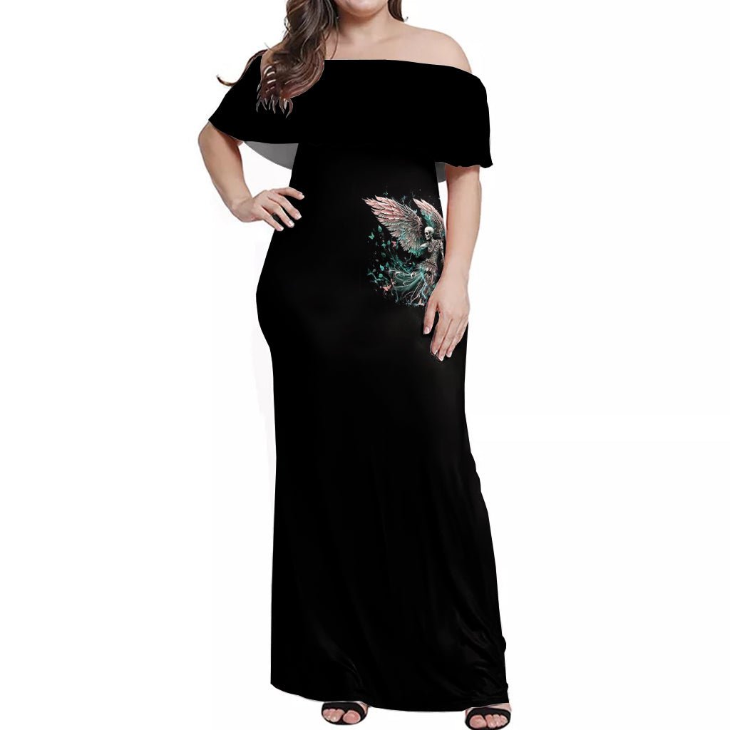 Angel Skull Off Shoulder Maxi Dress She Whispered Back Iam The Storm DT01 - The Mazicc - Women - S - Black