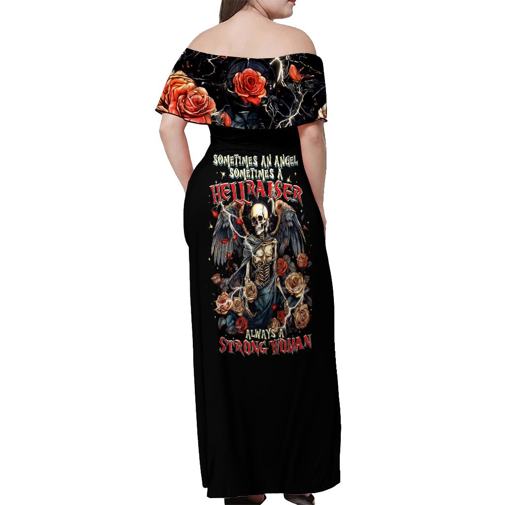 Angel Skull Off Shoulder Maxi Dress Sometimes An Angel Sometimes A Hellraiser DT01 - The Mazicc - Women - S - Black
