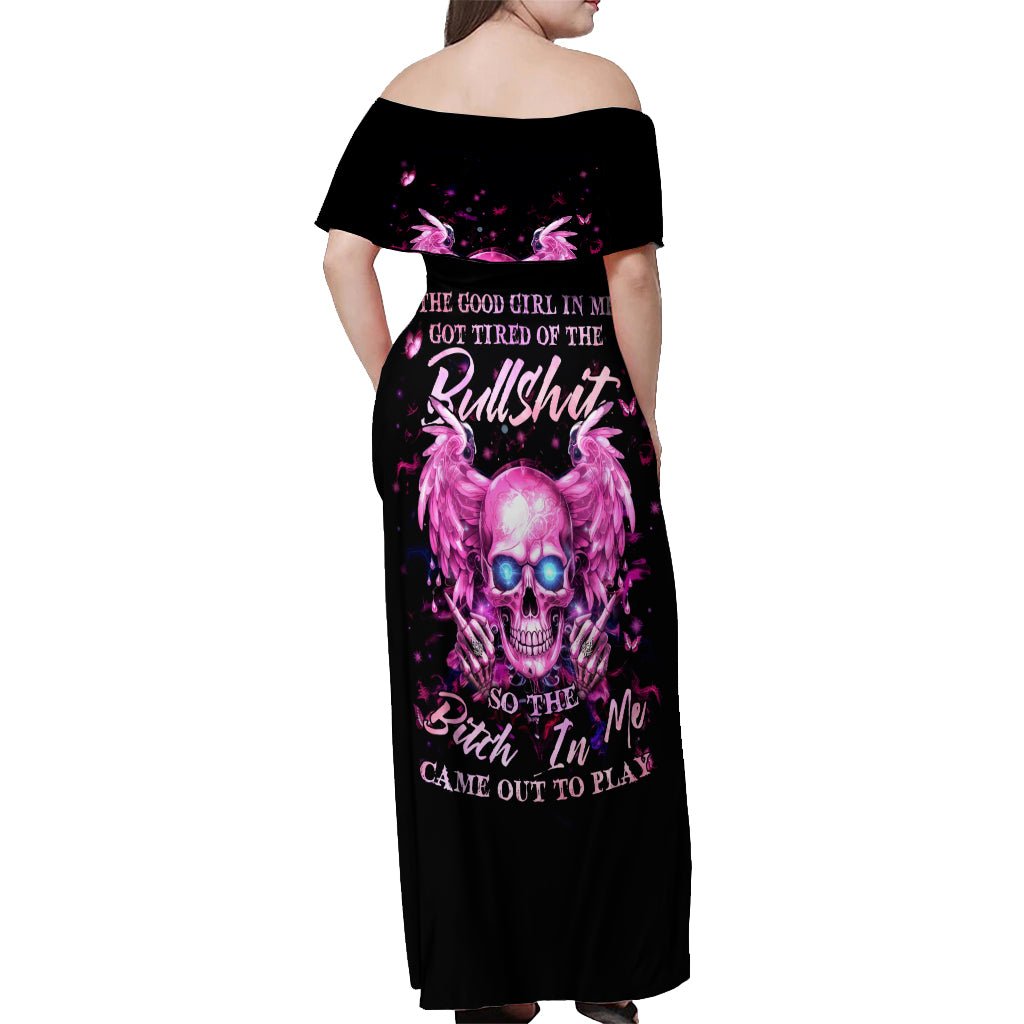 Angel Skull Off Shoulder Maxi Dress The Good Girl In Me Got Tired Of The Bullshit DT01 - The Mazicc - Women - S - Black
