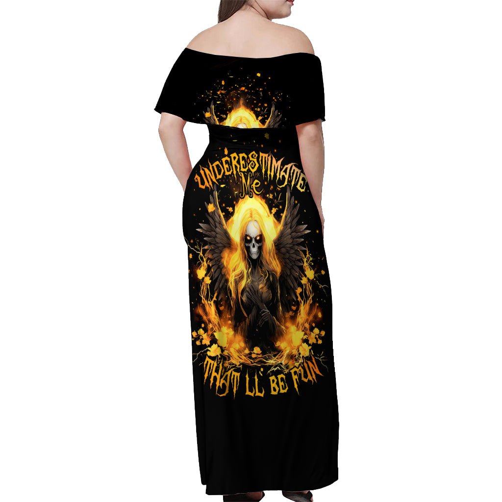 Angel Skull Off Shoulder Maxi Dress Underestimate Me That 'll Be Fun DT01 - The Mazicc - Women - S - Black