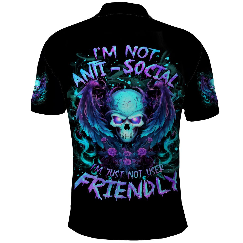 Angel Skull Polo Shirt I'm Not Anti-Social I'm Just Not User Friendly DT01 - The Mazicc - Adult - S - Black