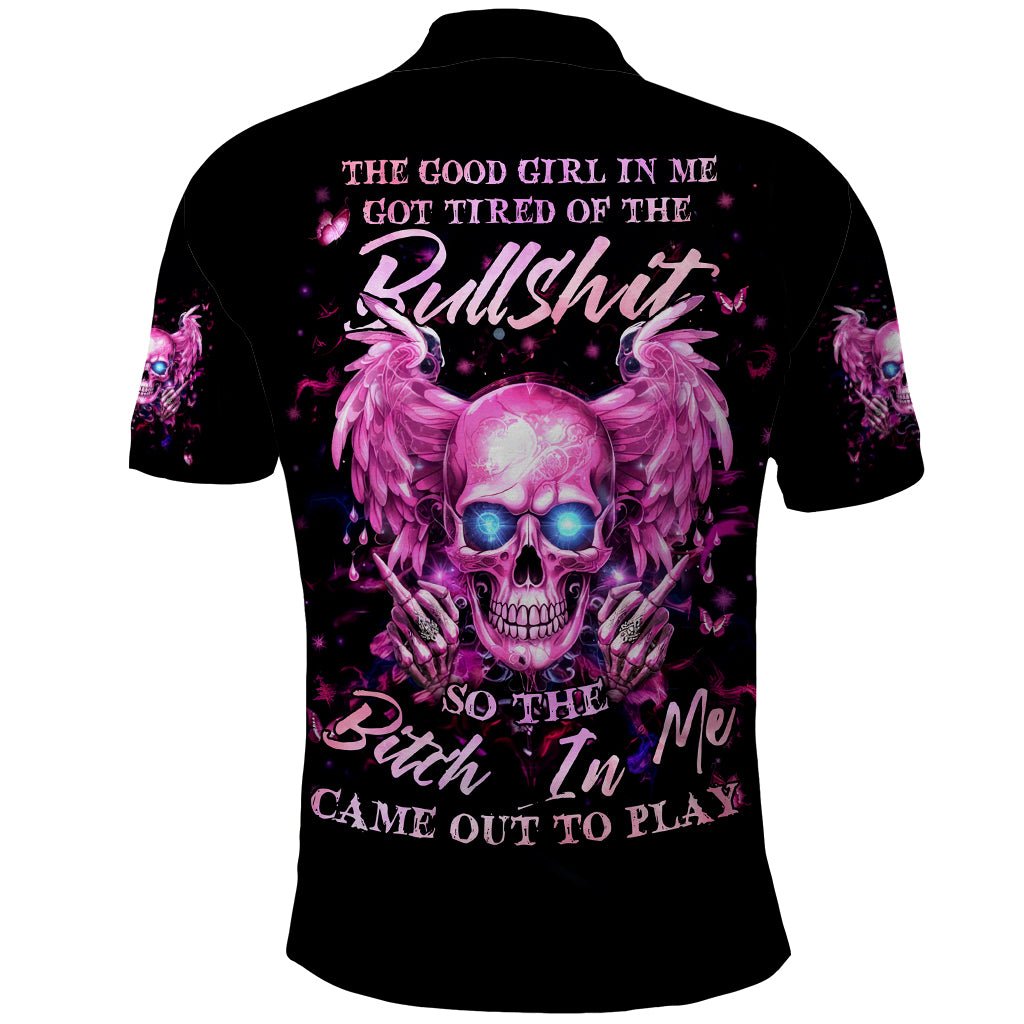 Angel Skull Polo Shirt The Good Girl In Me Got Tired Of The Bullshit DT01 - The Mazicc - Adult - S - Black
