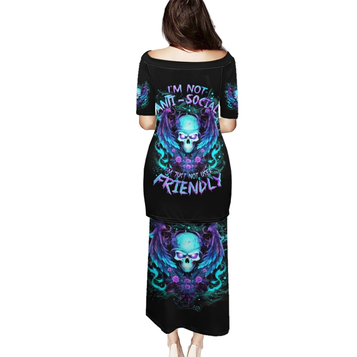 Angel Skull Puletasi I'm Not Anti-Social I'm Just Not User Friendly DT01 - The Mazicc - Long Dress - S - Black