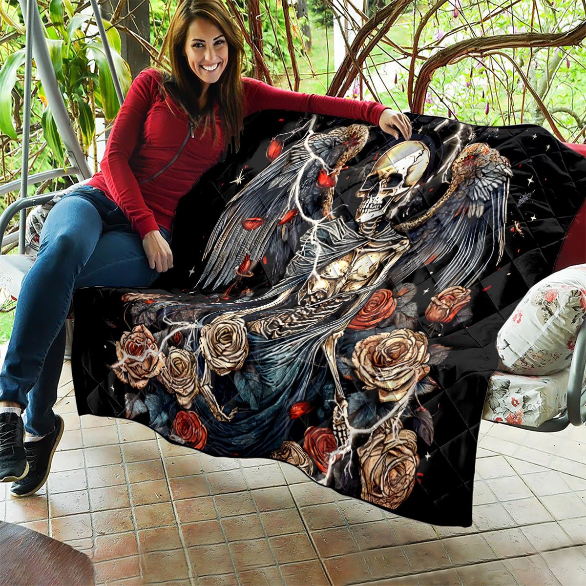 Angel Skull Quilt Sometimes An Angel Sometimes A Hellraiser DT01 - The Mazicc - Single - 130cm x 150cm - Black