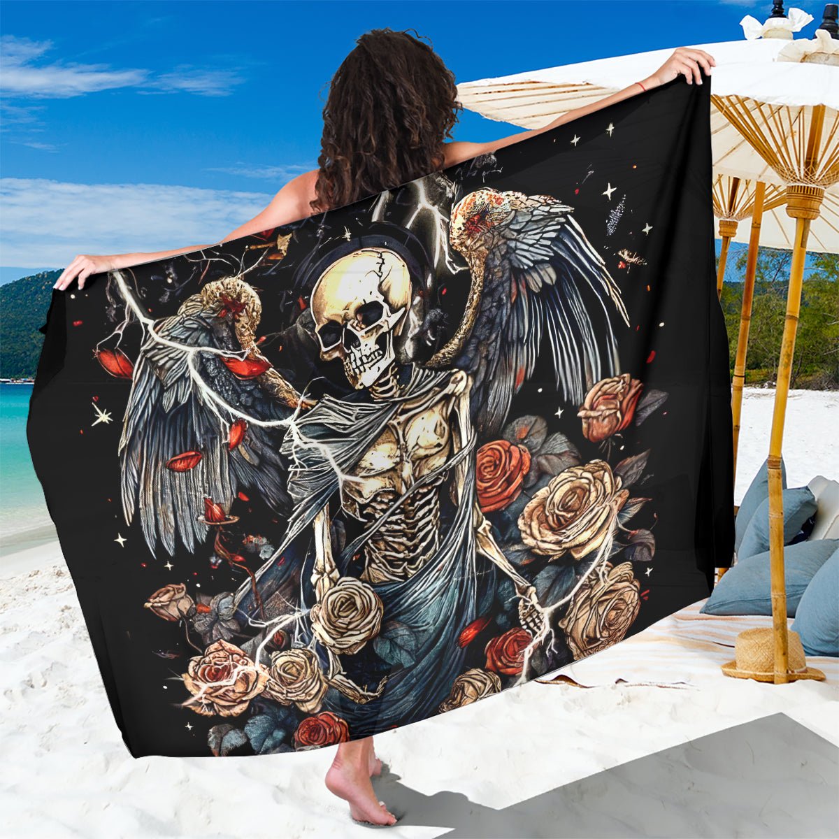 Angel Skull Sarong Sometimes An Angel Sometimes A Hellraiser DT01 - The Mazicc - One Size - 44 x 66 inches - Black