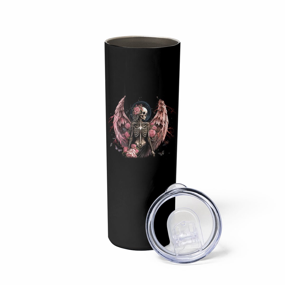 Angel Skull Skinny Tumbler She Whispered Back Iam The Storm DT01 - The Mazicc - 20oz - Black -