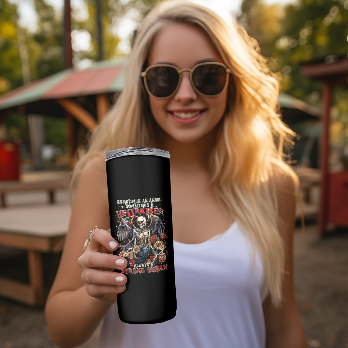 Angel Skull Skinny Tumbler Sometimes An Angel Sometimes A Hellraiser DT01 - The Mazicc - 20oz - Black -