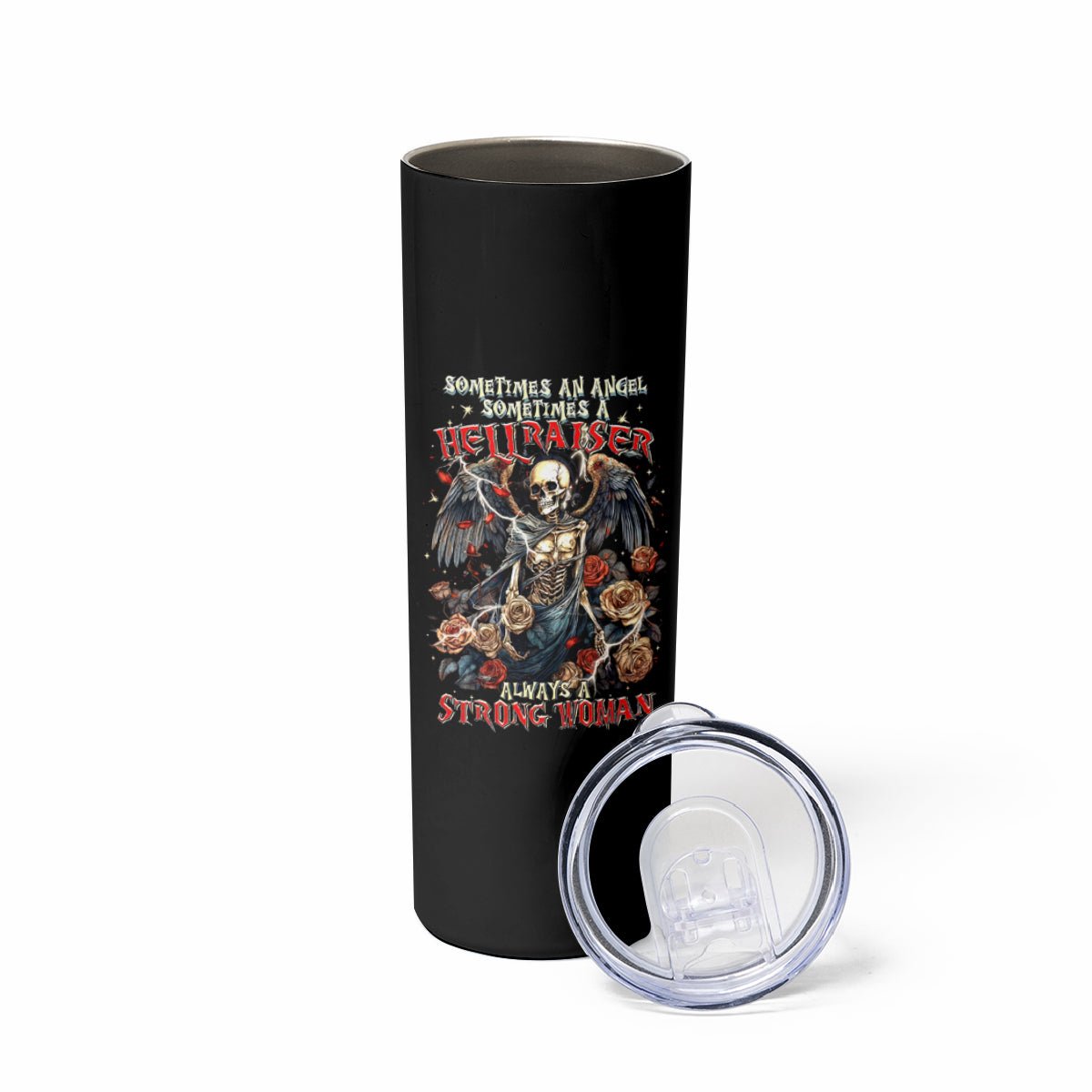 Angel Skull Skinny Tumbler Sometimes An Angel Sometimes A Hellraiser DT01 - The Mazicc - 20oz - Black -
