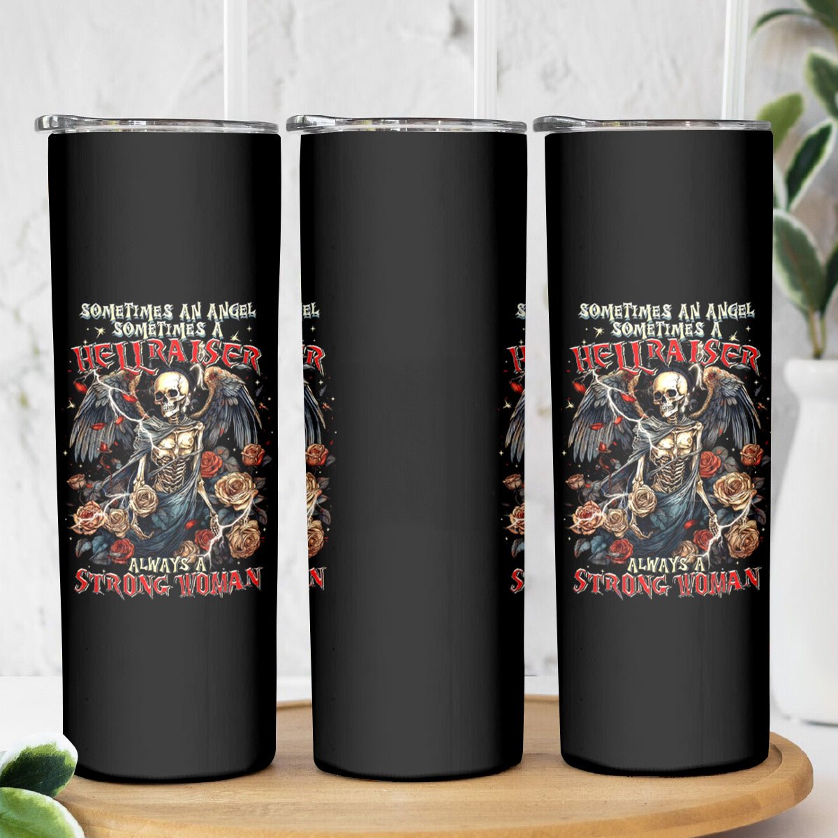 Angel Skull Skinny Tumbler Sometimes An Angel Sometimes A Hellraiser DT01 - The Mazicc - 20oz - Black -