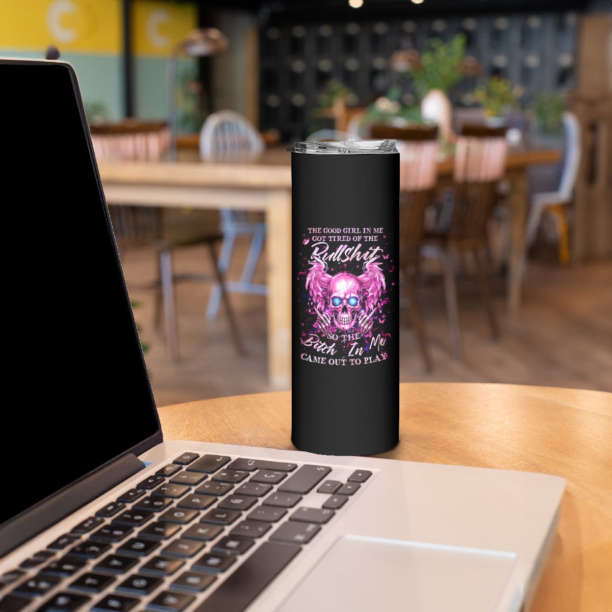 Angel Skull Skinny Tumbler The Good Girl In Me Got Tired Of The Bullshit DT01 - The Mazicc - 20oz - Black -