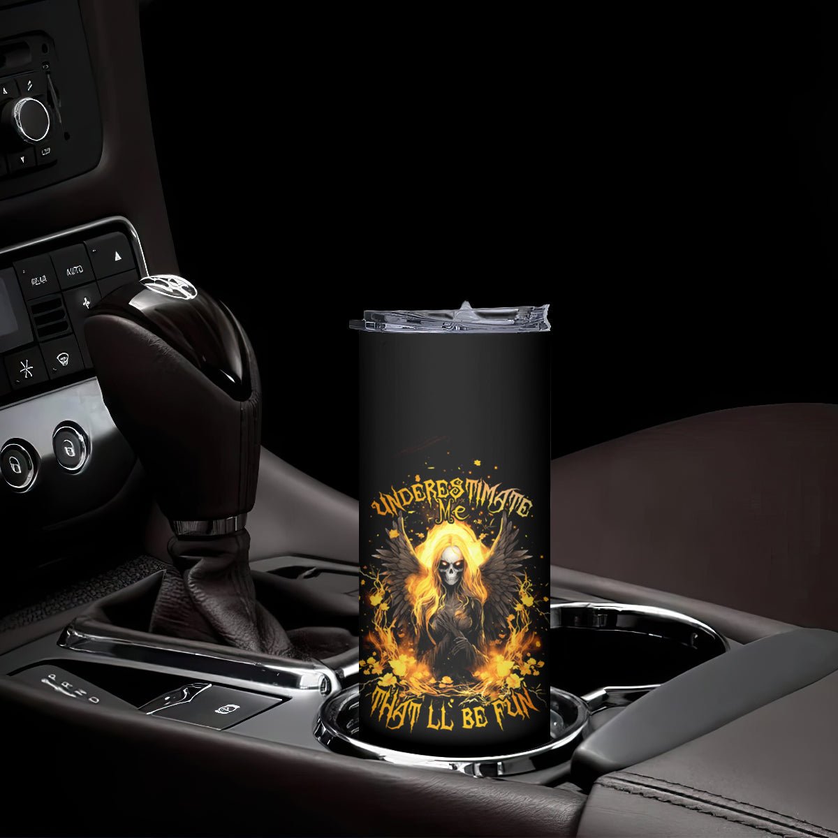 Angel Skull Skinny Tumbler Underestimate Me That 'll Be Fun DT01 - The Mazicc - 20oz - Black -