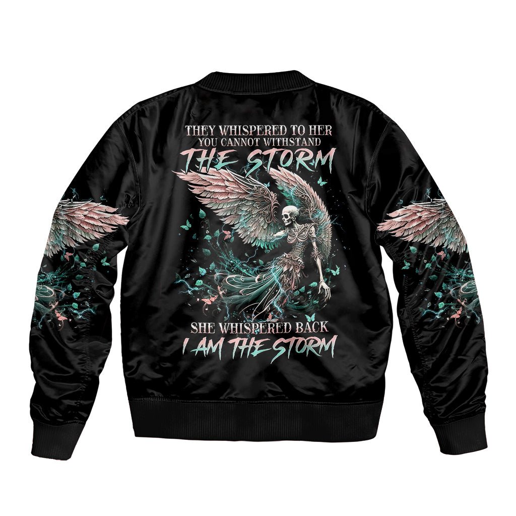 Angel Skull Sleeve Zip Bomber Jacket She Whispered Back Iam The Storm DT01 - The Mazicc - Unisex - S - Black