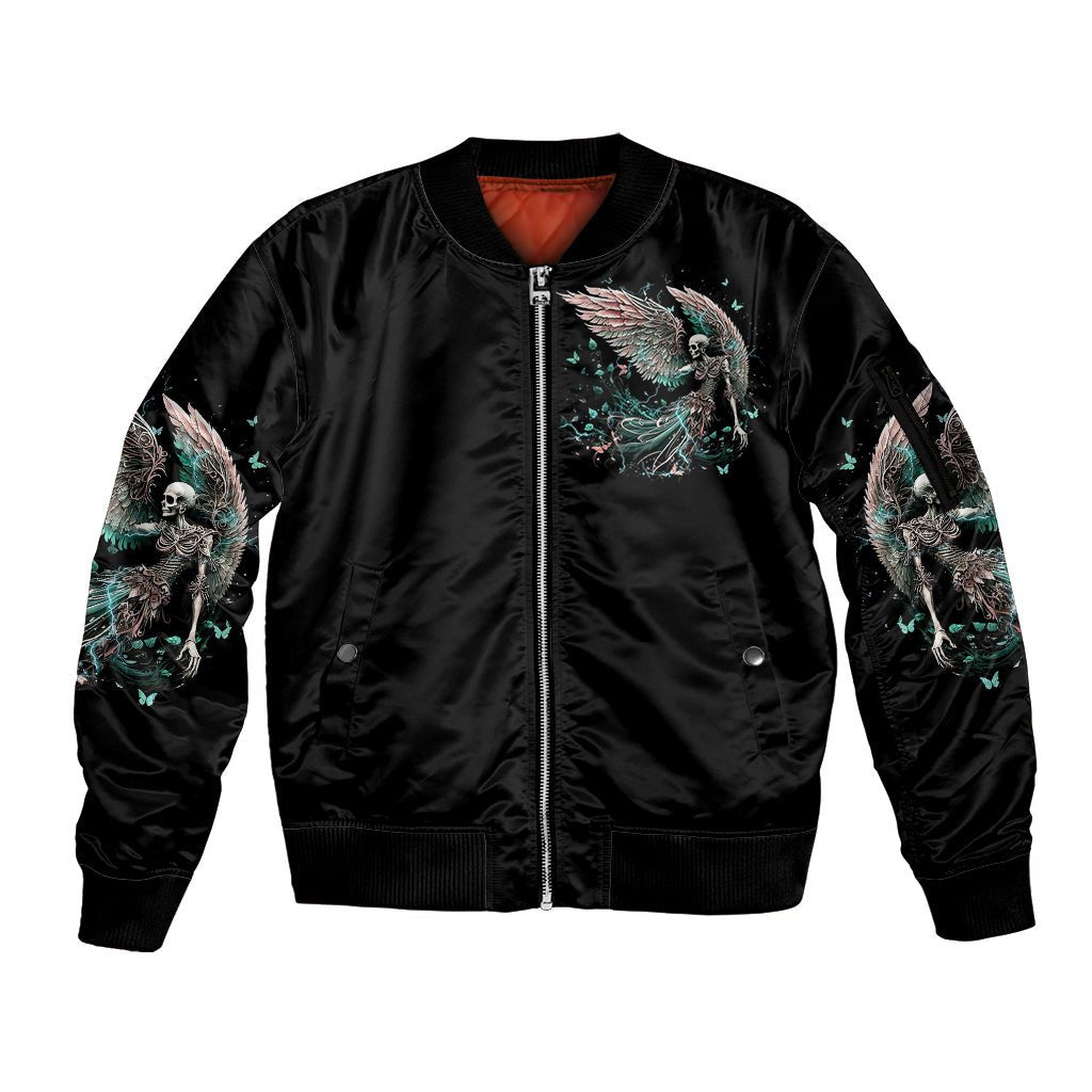 Angel Skull Sleeve Zip Bomber Jacket She Whispered Back Iam The Storm DT01 - The Mazicc - Unisex - S - Black