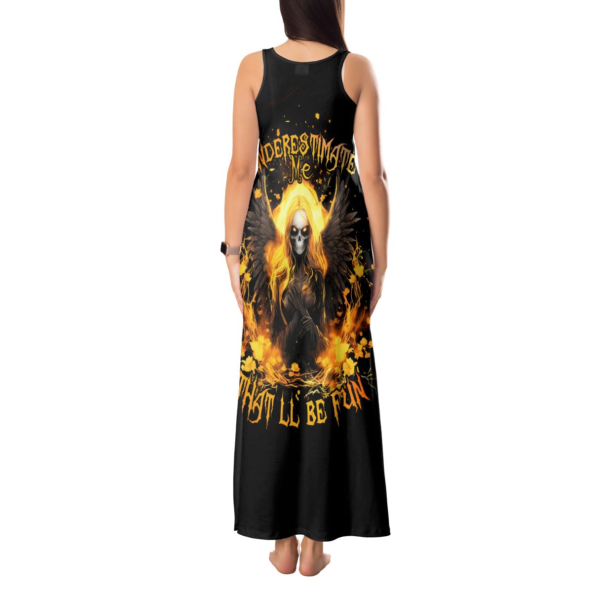 Angel Skull Tank Maxi Dress Underestimate Me That 'll Be Fun DT01 - The Mazicc - Women - S - Black