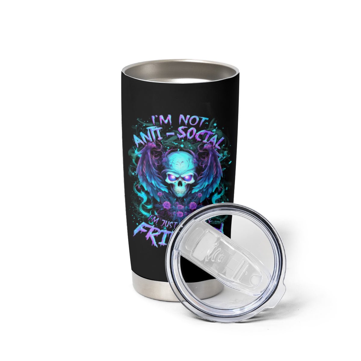 Angel Skull Tumbler Cup I'm Not Anti-Social I'm Just Not User Friendly DT01 - The Mazicc - 20oz - Black -
