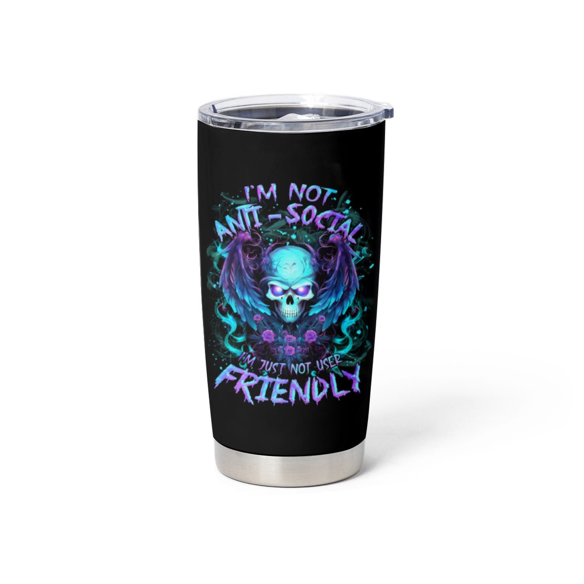 Angel Skull Tumbler Cup I'm Not Anti-Social I'm Just Not User Friendly DT01 - The Mazicc - 20oz - Black -