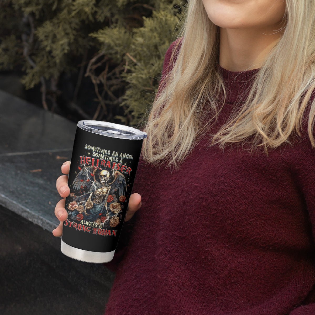Angel Skull Tumbler Cup Sometimes An Angel Sometimes A Hellraiser DT01 - The Mazicc - 20oz - Black -