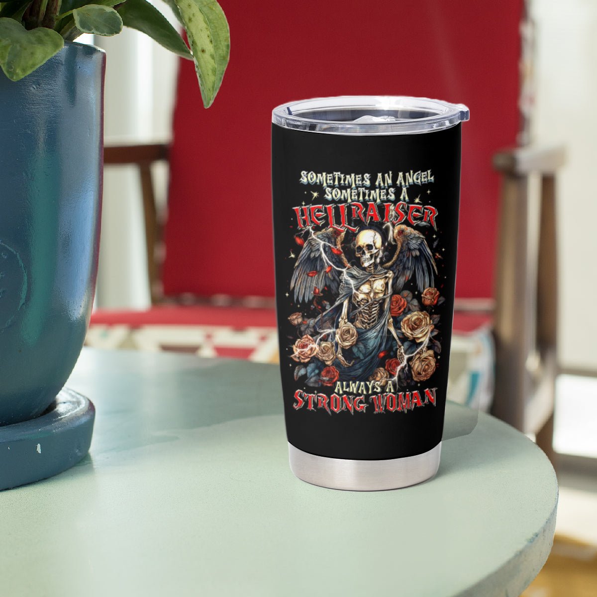 Angel Skull Tumbler Cup Sometimes An Angel Sometimes A Hellraiser DT01 - The Mazicc - 20oz - Black -