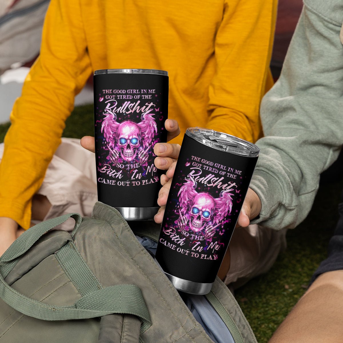 Angel Skull Tumbler Cup The Good Girl In Me Got Tired Of The Bullshit DT01 - The Mazicc - 20oz - Black -