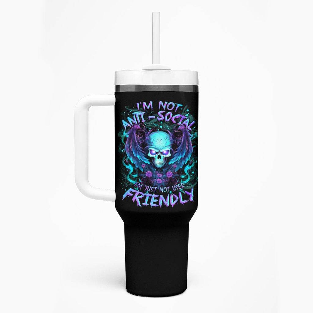 Angel Skull Tumbler With Handle I'm Not Anti-Social I'm Just Not User Friendly DT01 - The Mazicc - One Size: 40 oz - Black -