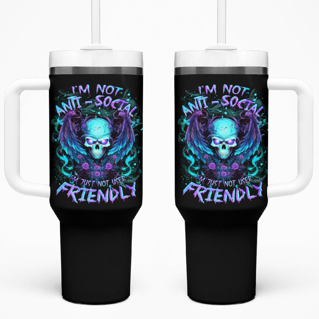 Angel Skull Tumbler With Handle I'm Not Anti-Social I'm Just Not User Friendly DT01 - The Mazicc - One Size: 40 oz - Black -