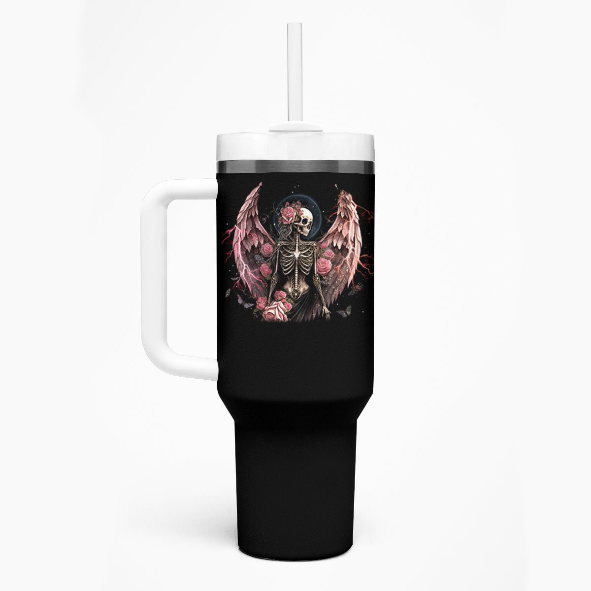 Angel Skull Tumbler With Handle She Whispered Back Iam The Storm DT01 - The Mazicc - One Size: 40 oz - Black -