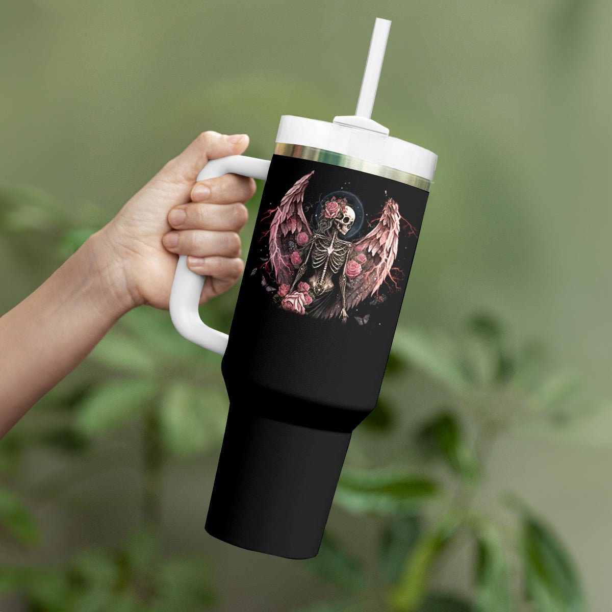 Angel Skull Tumbler With Handle She Whispered Back Iam The Storm DT01 - The Mazicc - One Size: 40 oz - Black -
