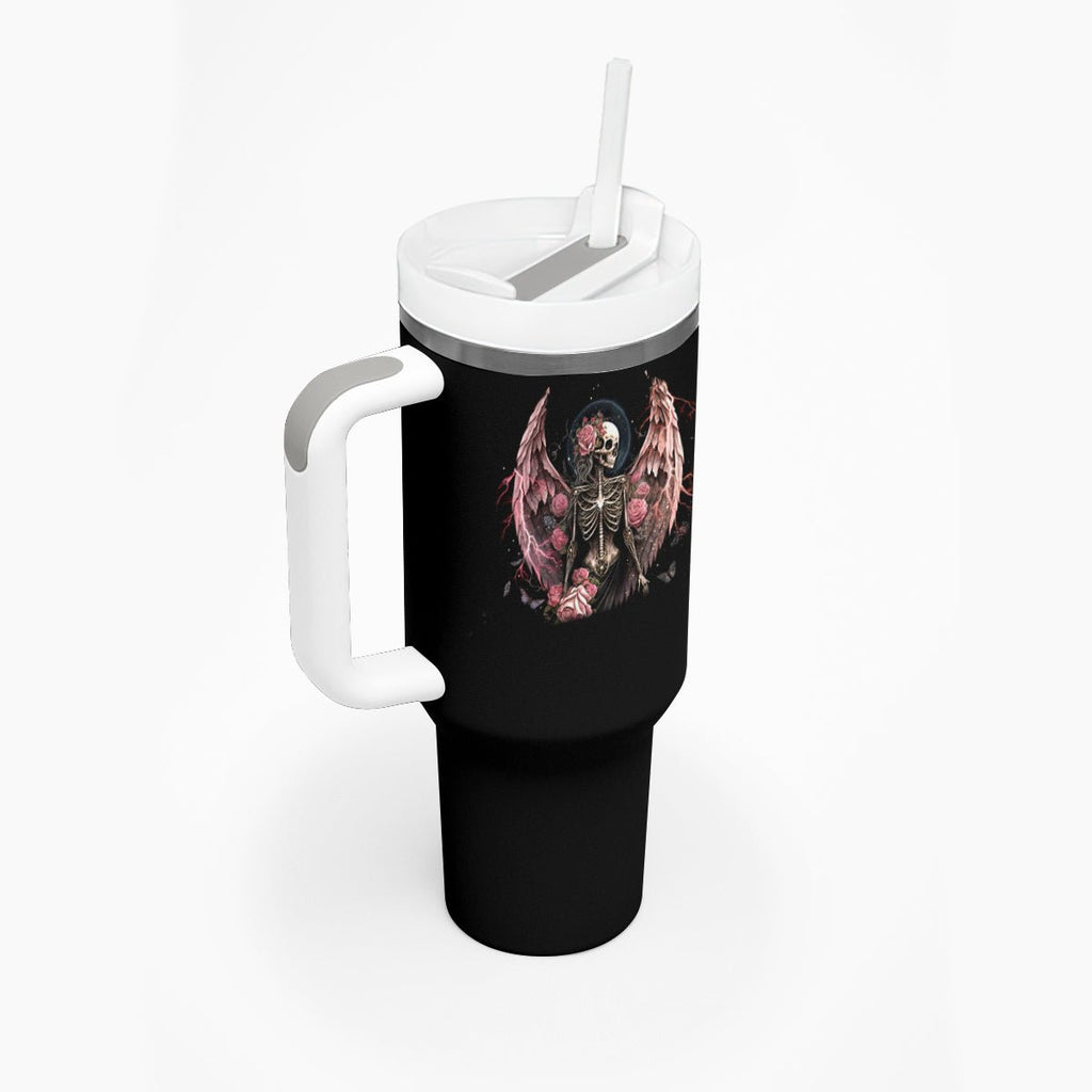 Angel Skull Tumbler With Handle She Whispered Back Iam The Storm DT01 - The Mazicc - One Size: 40 oz - Black -