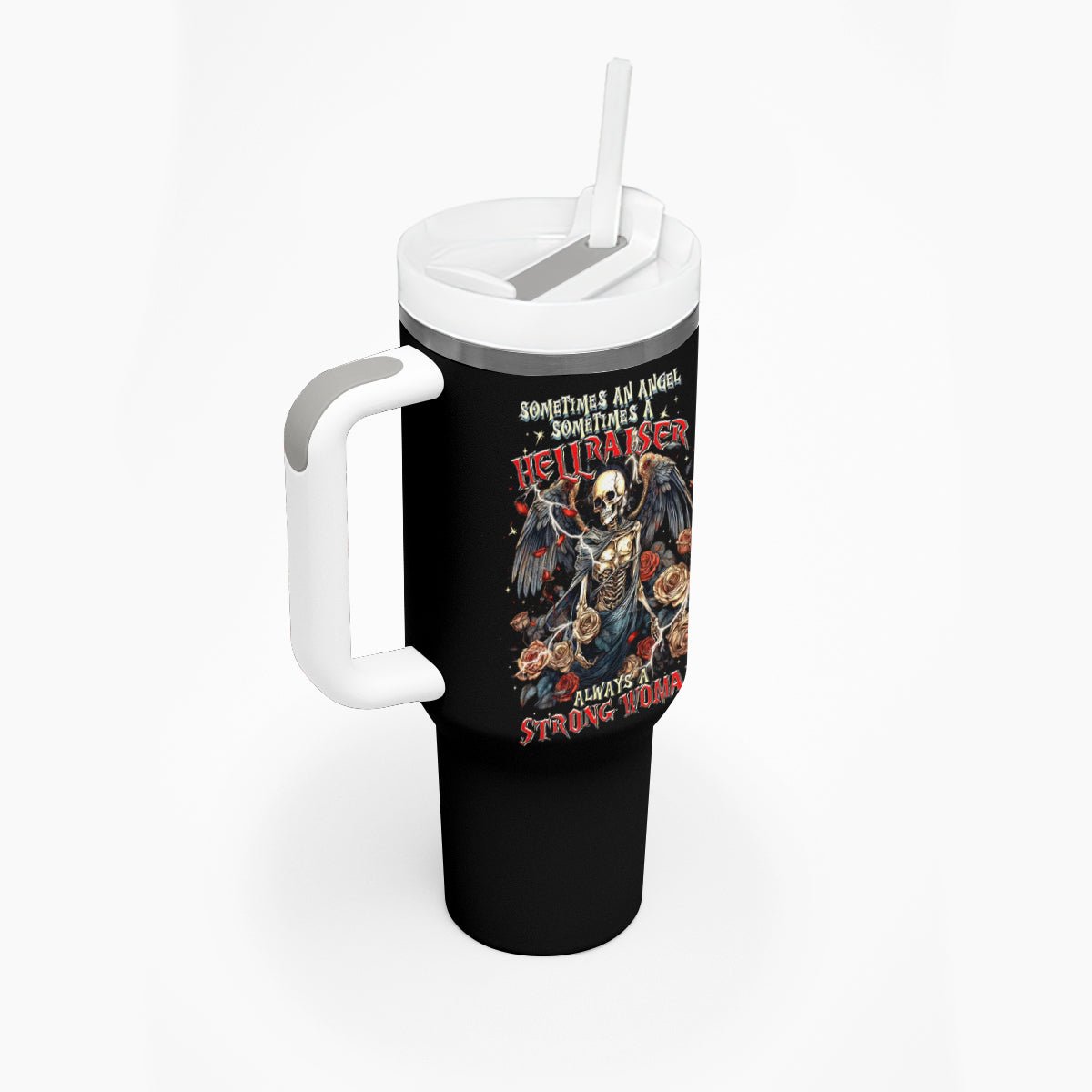 Angel Skull Tumbler With Handle Sometimes An Angel Sometimes A Hellraiser DT01 - The Mazicc - One Size: 40 oz - Black -