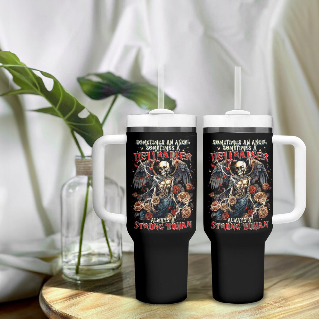 Angel Skull Tumbler With Handle Sometimes An Angel Sometimes A Hellraiser DT01 - The Mazicc - One Size: 40 oz - Black -