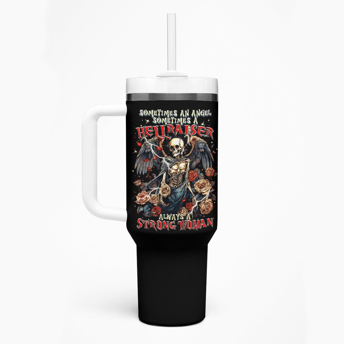Angel Skull Tumbler With Handle Sometimes An Angel Sometimes A Hellraiser DT01 - The Mazicc - One Size: 40 oz - Black -