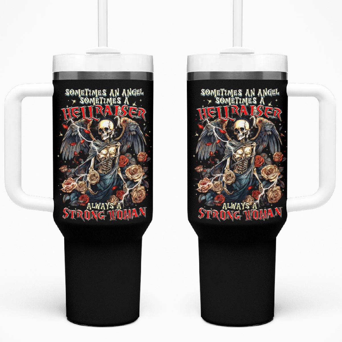 Angel Skull Tumbler With Handle Sometimes An Angel Sometimes A Hellraiser DT01 - The Mazicc - One Size: 40 oz - Black -
