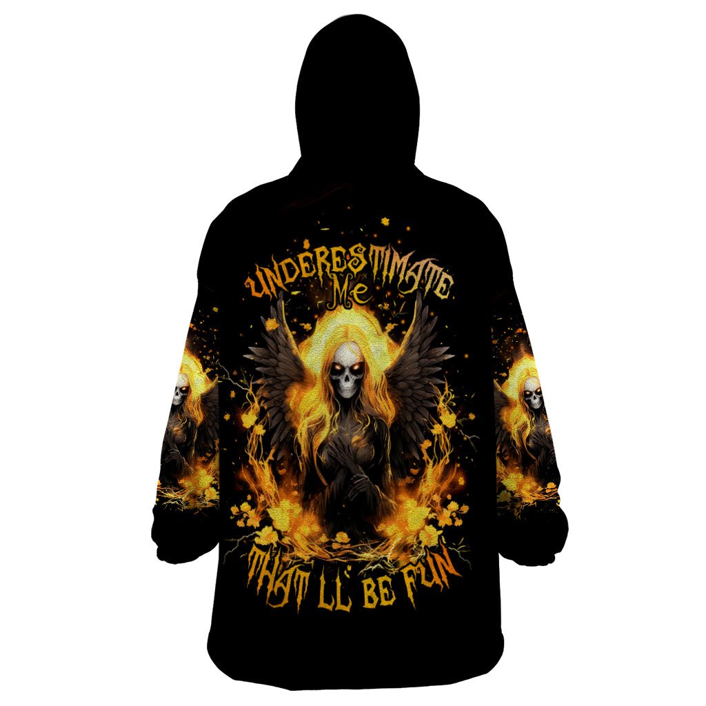Angel Skull Wearable Blanket Hoodie Underestimate Me That 'll Be Fun DT01 - The Mazicc - Adult - One Size - Black