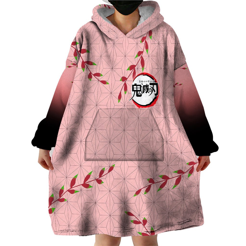 Anime Demon Slayer Nezuko Wearable Blanket Hoodie Asanoha Pattern TS07 - The Mazicc - Adult - One Size - Pink